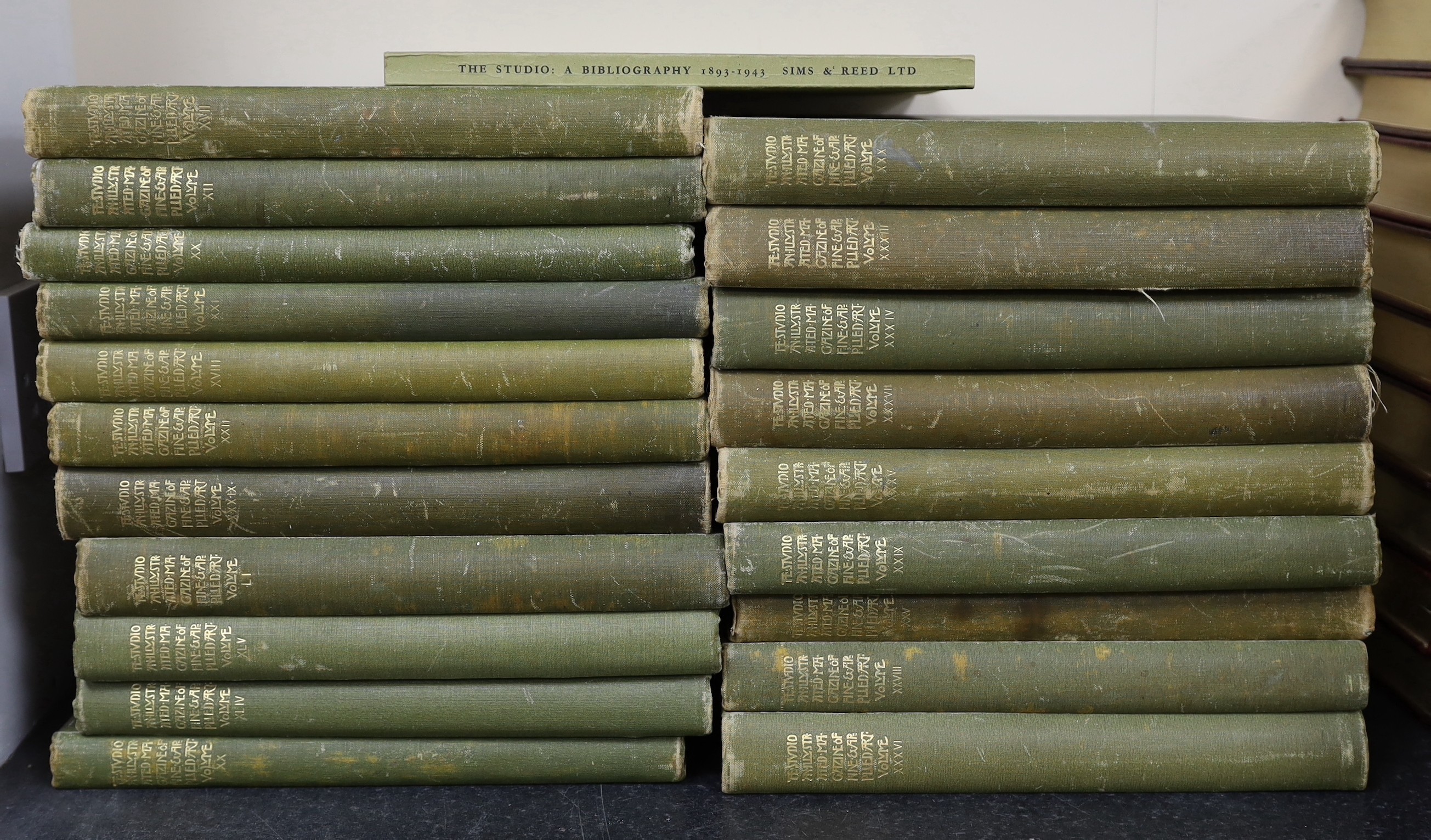 The Studio - the following bound vols (publisher's cloth): 12, 17, 18, 20 - 22, 25, 29, 30, 33-37, 39, 44, 45 and 51 (1898-1911); together with loose monthly issues (original wrappers): 1906-1956, 72 various
